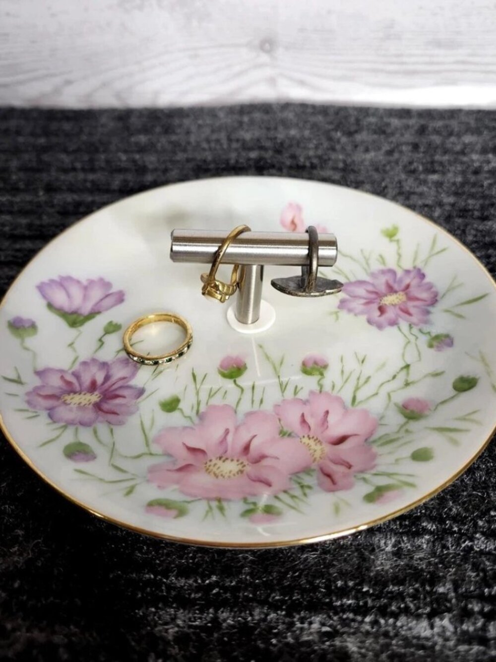 Vintage Hutschenreuther Bavaria Floral Ring Dish Gold Trim Trinket Tray